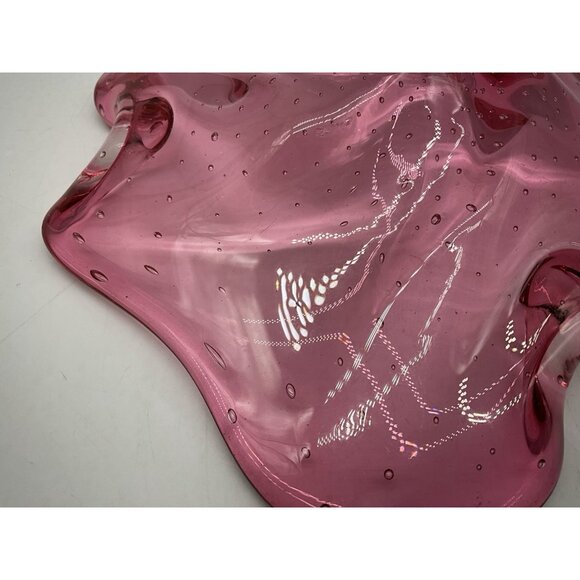 Czech Republic Vintage Art Glass Pink Bowl/Dish Hand Blown w/ Controlled Bubbles - Picture 15 of 16